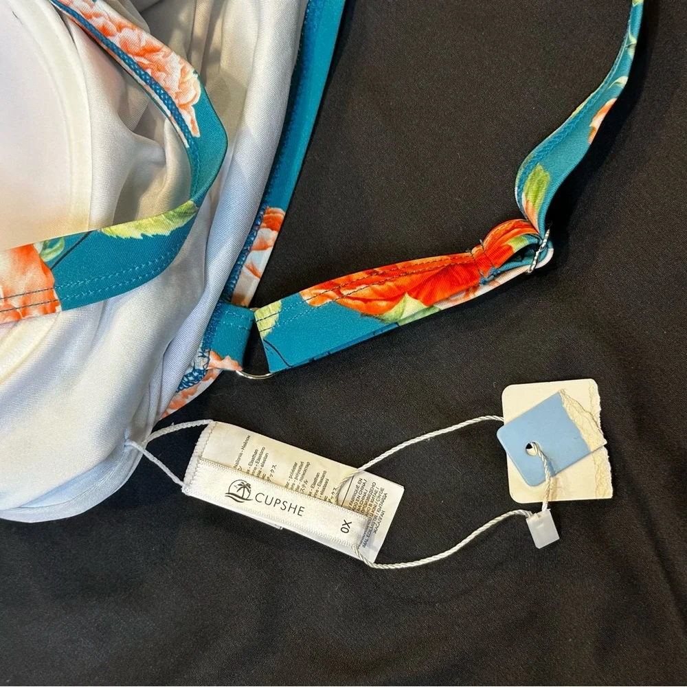 Cupshe Teal Floral Underwire One Piece Swimsuit Orange‎ Rose Print Size 0X NWT